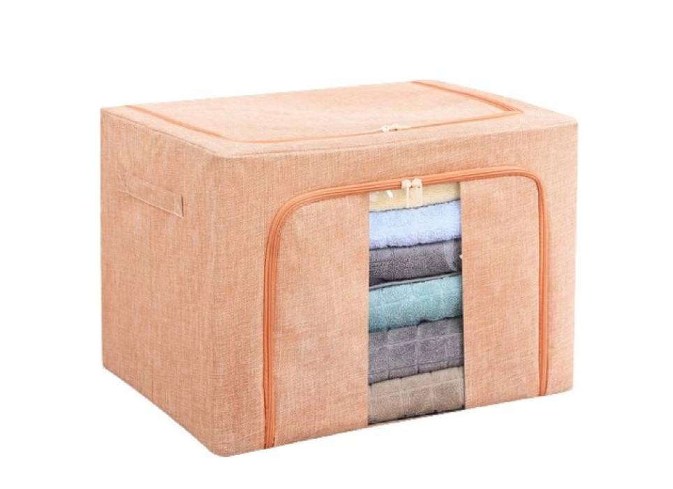 Cutie depozitare pliabila 100L cu fermoar, Roz pudra, o fereastra