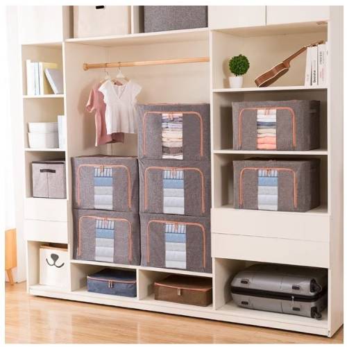 Cutie depozitare pliabila 100L cu fermoar, Roz pudra, o fereastra