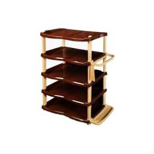 Raft pantofi 5 etaje maro-crem din plastic, Lux 