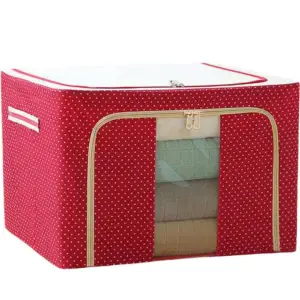 Cutie depozitare pliabila 100L cu fermoar, Rosu cu buline