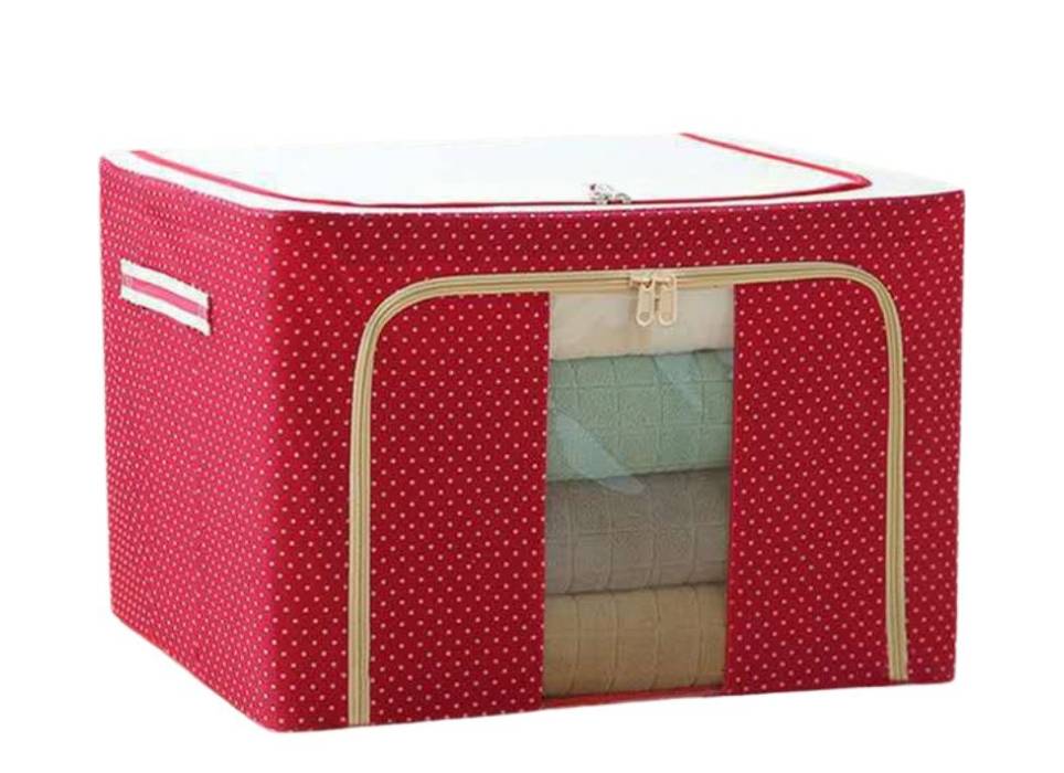 Cutie depozitare pliabila 100L cu fermoar, Rosu cu buline