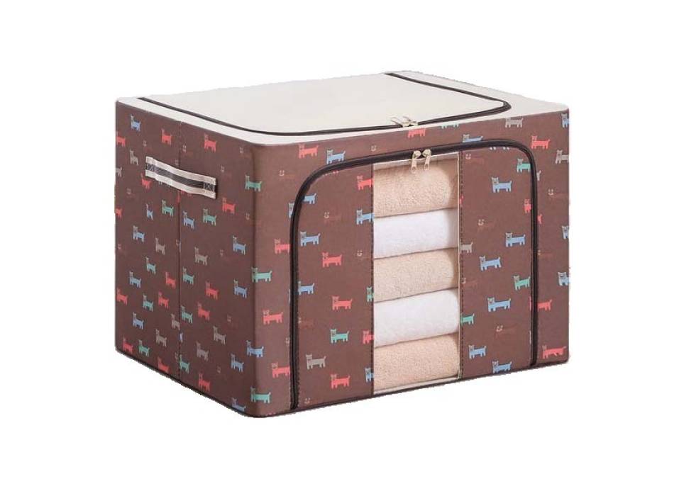 Cutie depozitare pliabila maro imprimeu catelusi, 66L